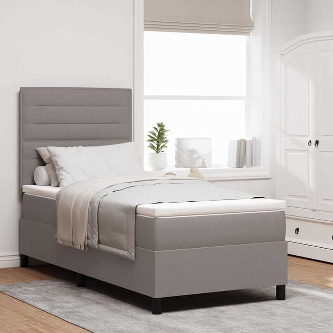 vidaXL - Boxspring - bed - met - hoofdeinde - Taupe - 100 - x - 200 - cm - Stof
