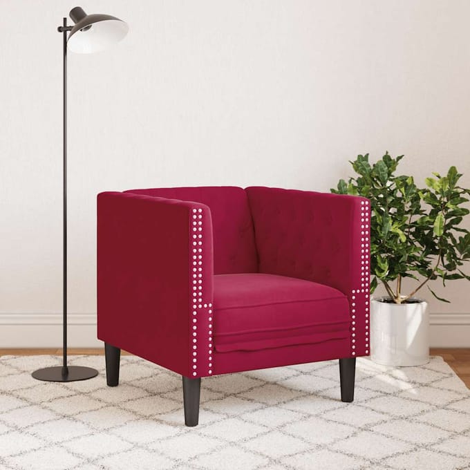 vidaXL - Fauteuil - Chesterfield-stijl - fluweel - wijnrood
