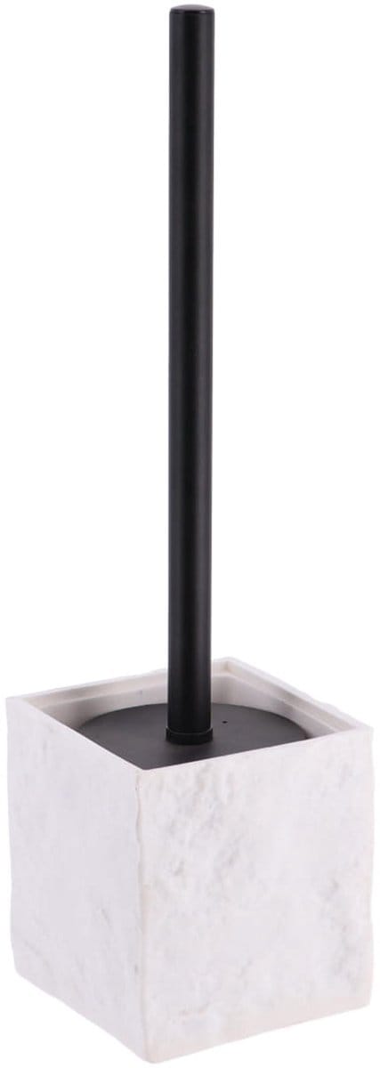 Tendance WC/toiletborstel in houder - wit - kunststeen - polyresin - 10 x 37 cm