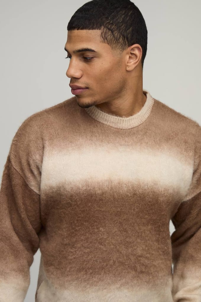 Relaxed Boxy Verlengde Hals Ombré Gebreide Trui | Brown | Size Medium