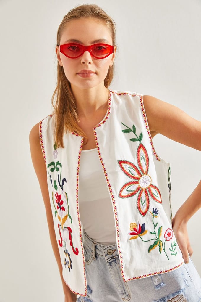 Geborduurde Katoen-Polyester Gilet