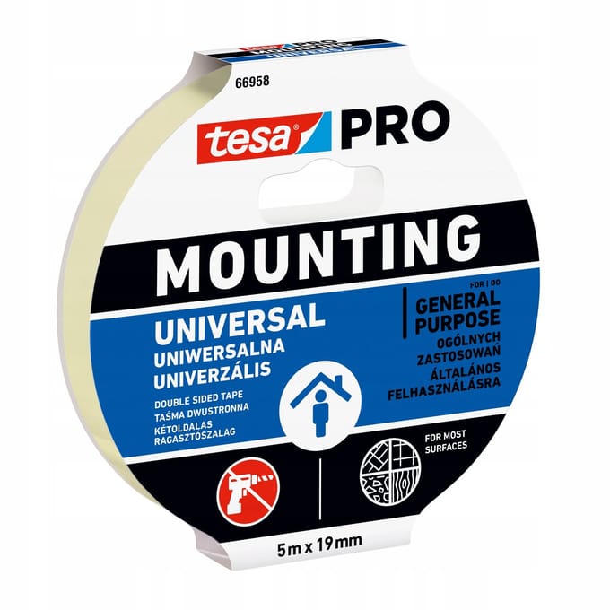 Tesa Dubbelzijdige Montagetape Universeel 19mm x 5m - Sterk & Gemakkelijk