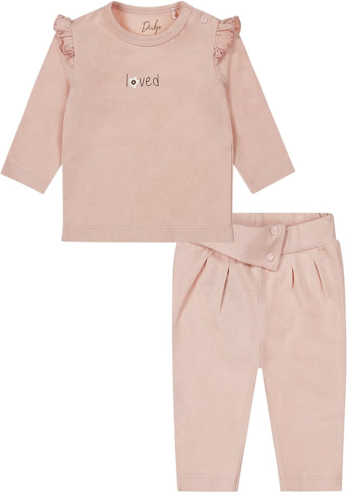 Dirkje - Basic Collection - BIO COTTON - Broek Light Dusty Pink - Shirt Light Dusty Pink met print - Maat 80
