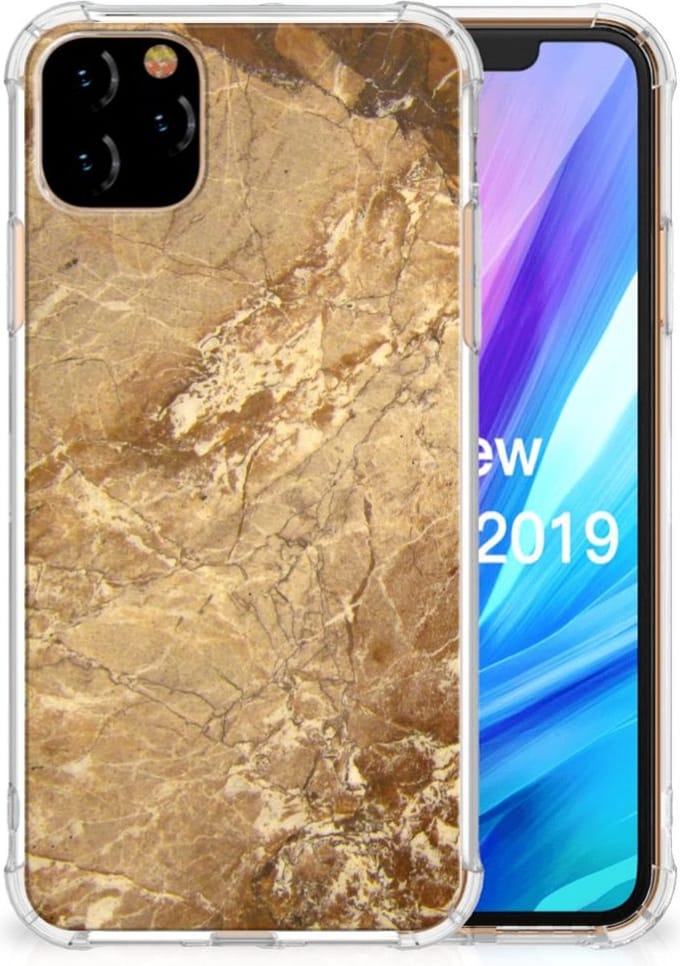 Apple iPhone 11 Pro Max Anti-Shock Hoesje Marmer Creme