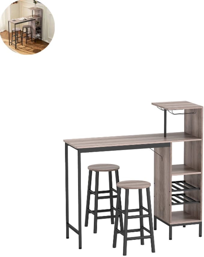 Bartafel keuken - Bartafel Set - Barkruk - Barstoel - Keukenstoel - Voetsteun - Grijs