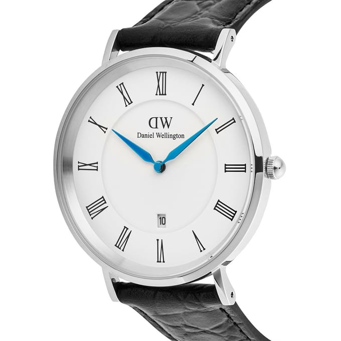 Daniel Wellington DW Watch Classic Roman Numerals Date Black Croc Belly Silver 40mm