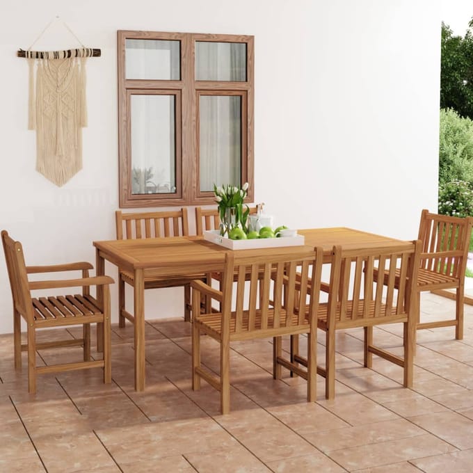 vidaXL - 7-delige - tuinset - 200x100 - cm - massief - teakhout