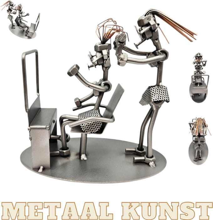 Kapster-metaal kunst-metaal beeld-hairstyle-het best cadeau-uniek-sinterklas gift-kerst-geschenk-kapper