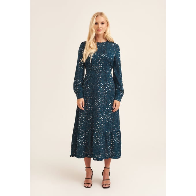 Maxi-jurk met luipaardprint en lange mouwen