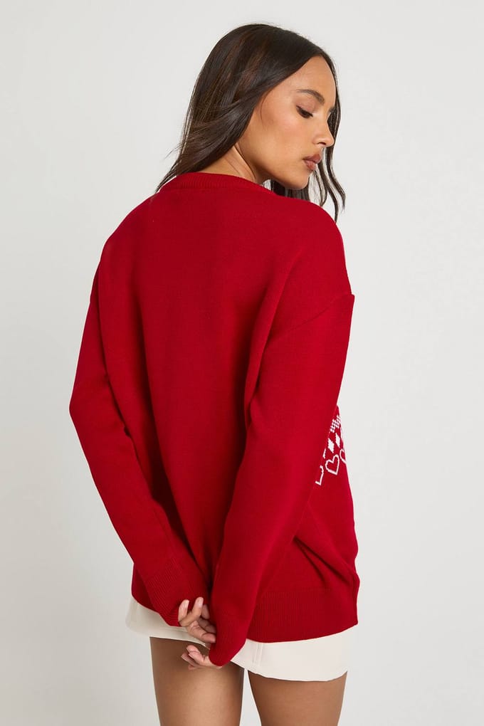 boohoo Dames Candy Cane Longline Kersttrui | Rood | Maat: XS