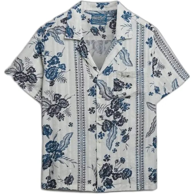 Superdry Beach Printed Overhemd met Korte Mouwen Crème Grootte: 40