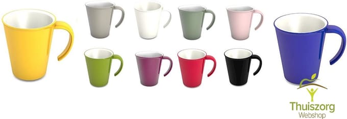Beker met één groot open handvat : 350 ml - cassis/wit