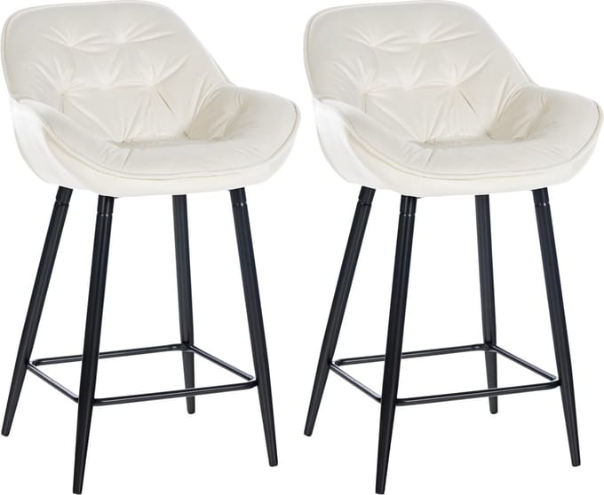 CLP Gibson Set van 2 barkrukken - met rugleuning - met armleuning - creme Fluweel