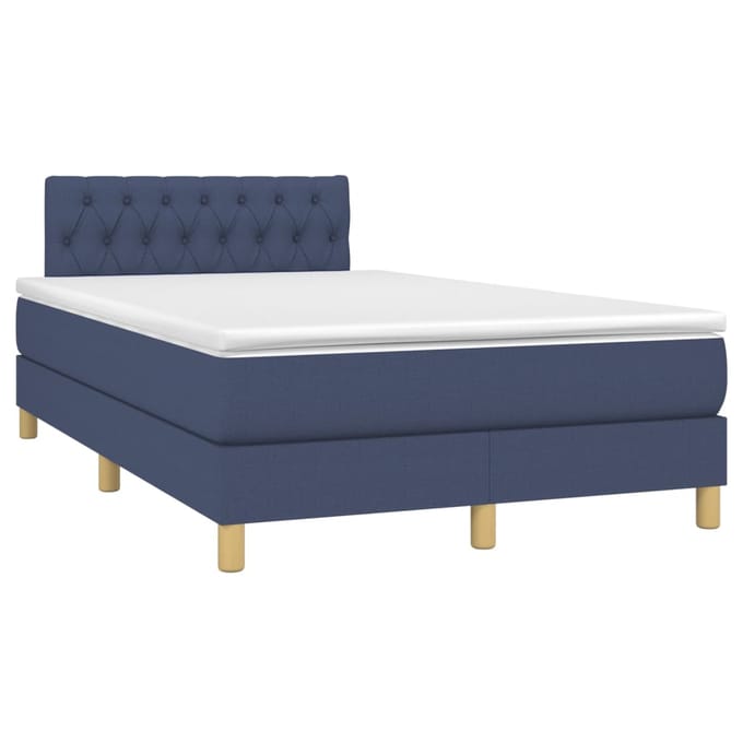 vidaXL - Boxspring - met - matras - en - LED - stof - blauw - 120x200 - cm