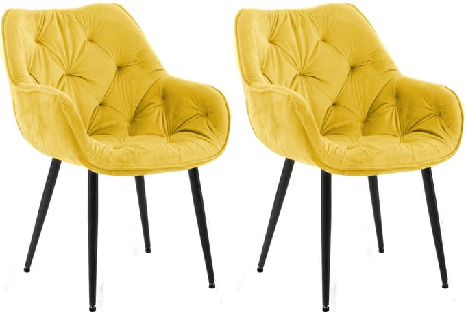 CLP Tanna Set van 2 eetkamerstoelen - Met armleuning - Fluweel/geel