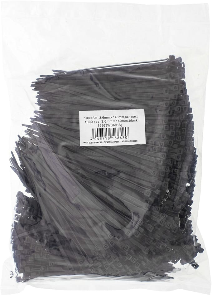 Tie-wraps 140 x 3,5mm / zwart - UV resistent (1000 stuks)