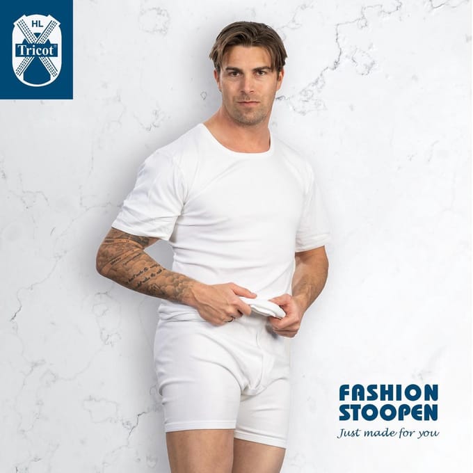 HL Tricot - Borstrok korte mouw wit - Maat M - Mannen - wit -