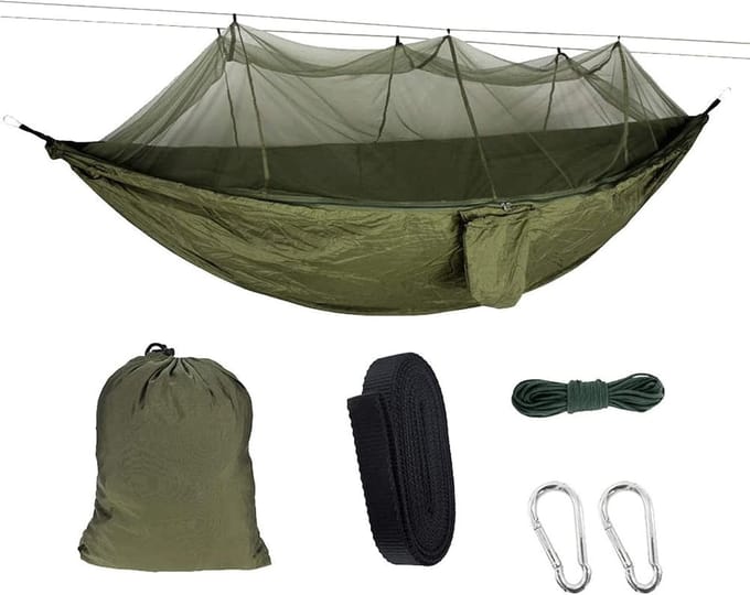 Camping Hangmat - Dubbele Hangmat - Buiten Ontspannen - Geïntegreerd Klamboe - 300 kg Capaciteit - Grijs