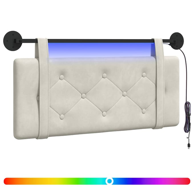 vidaXL - Hangend - hoofdbord - Met - LED-verlichting - Crèmekleurig - Fluweel