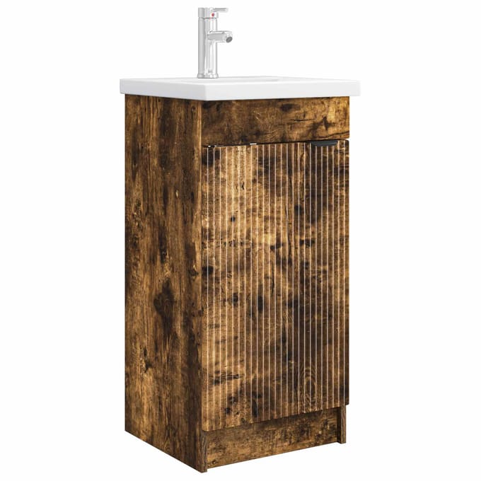 vidaXL - Badkamer - Vanity - met - Wastafel - Gerookt - eiken - 42 - x - 40 - x - 84,5 - cm