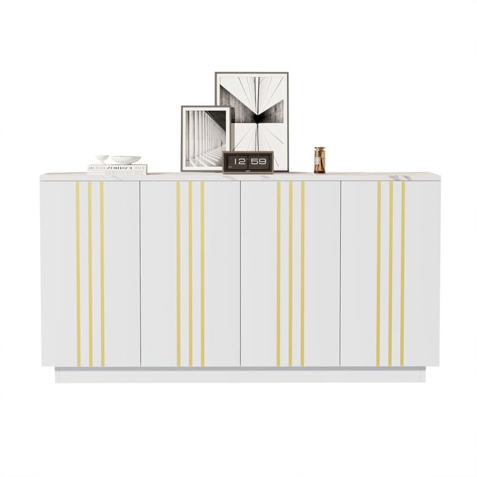 REDOM - Sideboard - 4 Deuren En Verstelbare Indeling - Minimalistisch - Woonkamer - Spaanplaat - Wit-Goud - 35 X 140 X 70 Cm