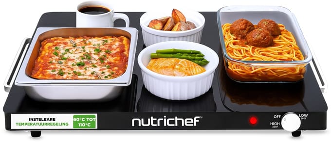 NutriChef Elektrisch Warmhoudplaat - Glazen Oppervlak - Instelbare Temperatuur - Zwart
