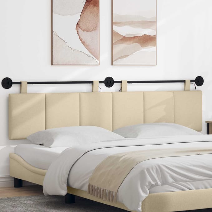 vidaXL - Hangend - hoofdbord - Met - LED-verlichting - Crèmekleurig - Stof