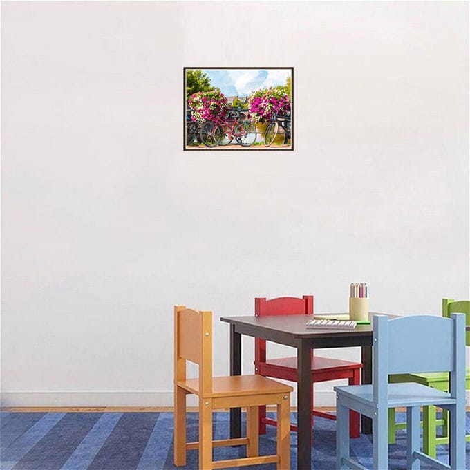 Peinture diamant broderie vélo fleurs pont, perceuse ronde complète, point de croix 20X30CM black