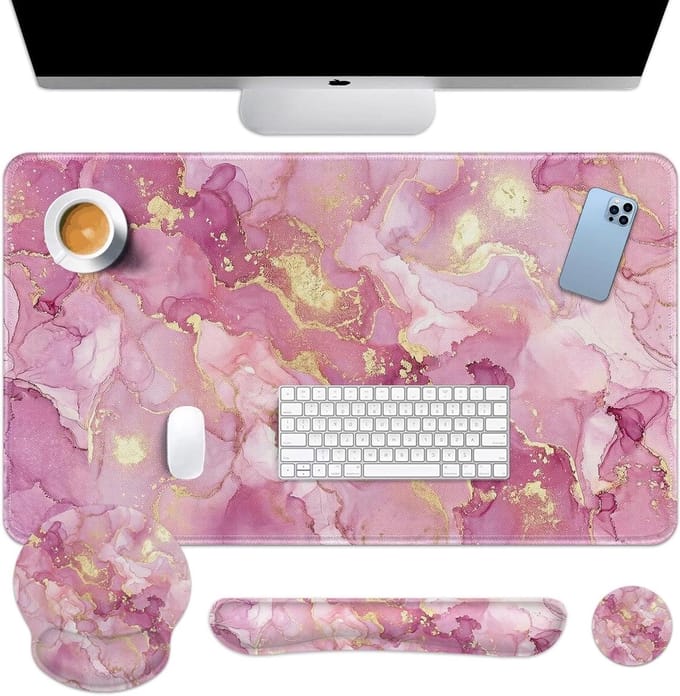Bureau Accessoires Set - Werkplek Organizer - Comfortabel Werken - Ergonomisch Ontwerp - XL Formaat - Roze Marmer