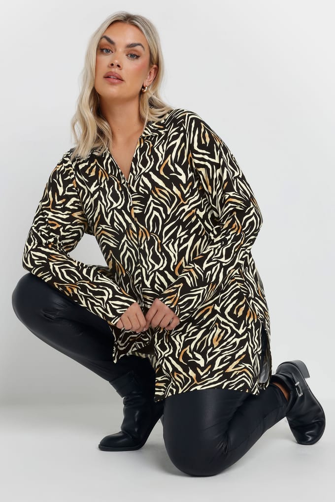 Yours Zwart Shirt Met Zebraprint Ss26 Size 48
