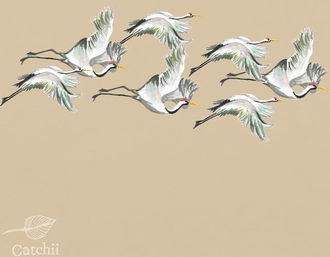 Behang staal Flying Cranes beige