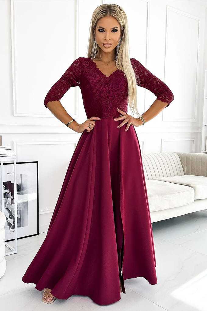 Lace Majesty Dress - Burgunderrot / S