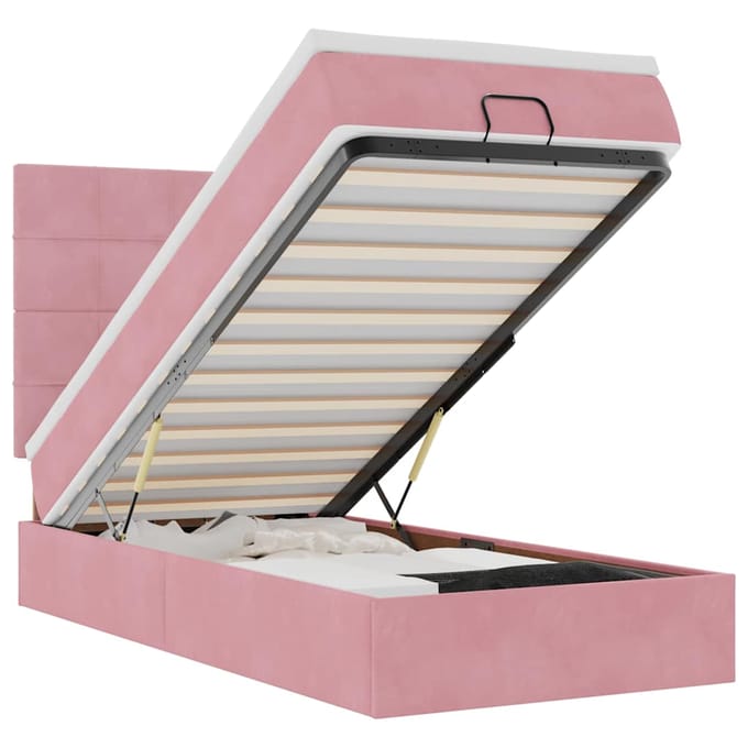 vidaXL - Ottoman - bed - met - matrassen - 90x190cm - fluweel - roze