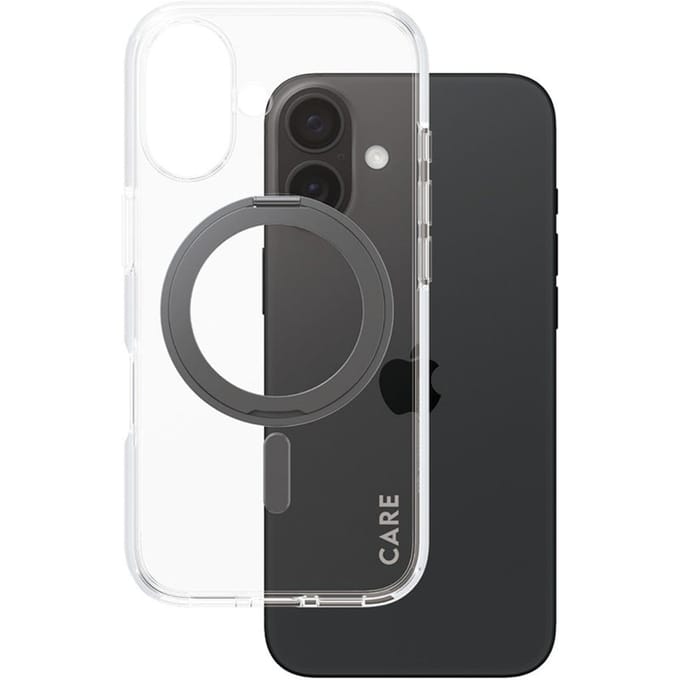 CARE by PanzerGlass Feature Case - Transparant w. - Zwart Kickstand & MagSafe iPhone 16