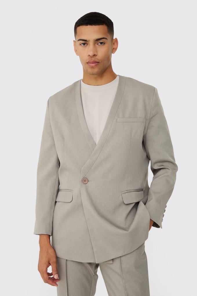Collarless Straight Blazer | Grey | Size 48