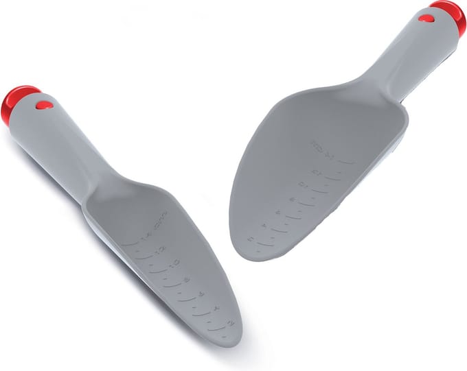 Set van 2 grijze kunststof tuinscheppen 31 cm verschillende breedtes