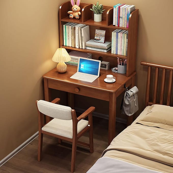 Compact Massief Houten Bureau met - 80x60x130 cm - Bruin - Novihome