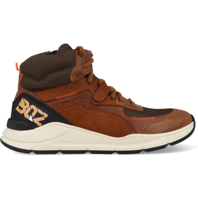 Braqeez 421982-513 Jongens Hoge Sneakers - Bruin - Leer - Veters