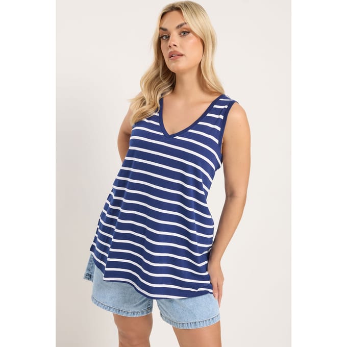 Yours Marineblauwe Gestreepte Top Size 42