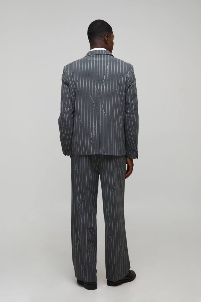 Oversized Warped Pinstripe Blazer | Charcoal | Size 38