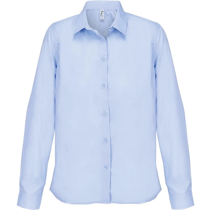 SOLS Dames Bailey Poplin Lange Mouwen Shirt (Lichtblauw)