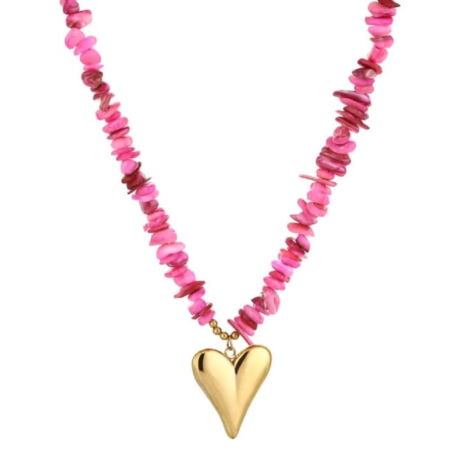 Kralenketting hart fuchsia