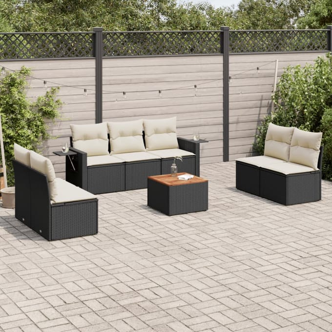 vidaXL - 8-delige - Loungeset - met - kussens - poly - rattan - zwart
