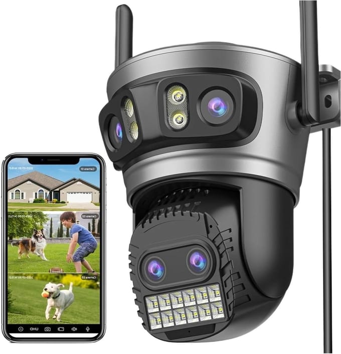 Beveiligingscamera - HD camera - Huis bewaken - 4 lenzen 3 schermen - 20MP - Wit