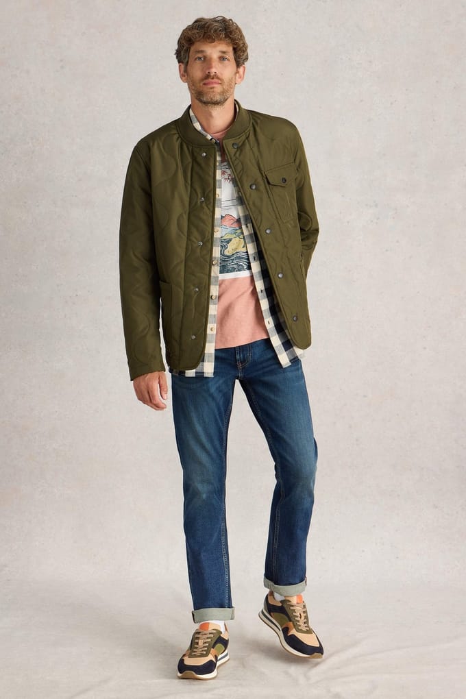 White Stuff Tenby Quilted Jacket Khaki Green Größe: S | Leichte Jacken Outlet | Herren | Braun
