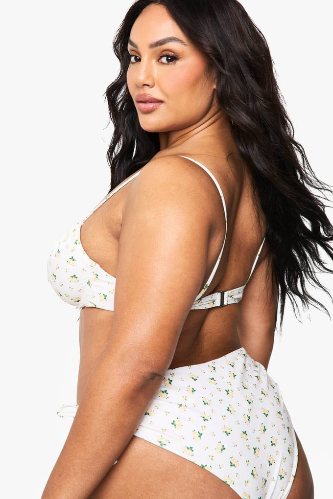 boohoo Dames Plus Ditsy Floral beugelbikini top | Yellow | Maat: 24