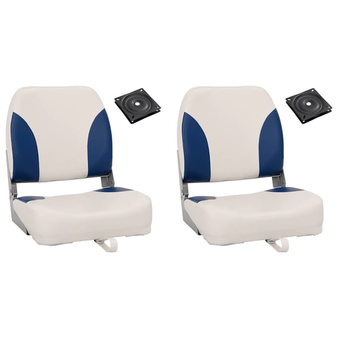 vidaXL - Bootstoel - 2 - set - met - blauw-witte - kussens - inklapbaar