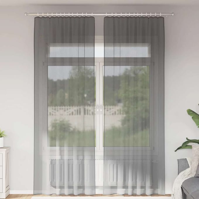 vidaXL - Gordijnen - voile - met - roedezakken - 2 - st - donkergrijs