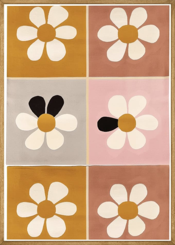 Vrolijke Bloemen in Blokken Poster - 30x40 cm