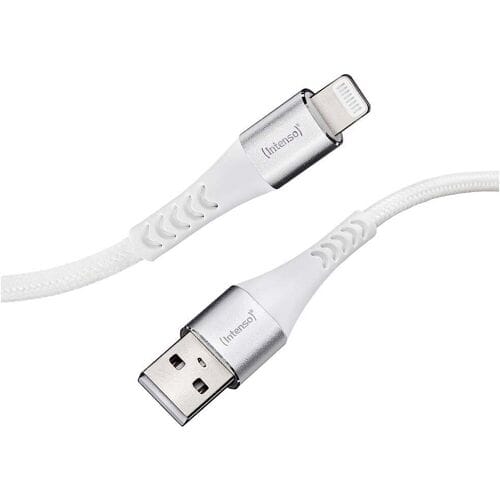 Intenso 7902102 USB-kabel USB 2.0 USB-A stekker, Apple Lightning stekker 1.50 m Wit Stoffen mantel